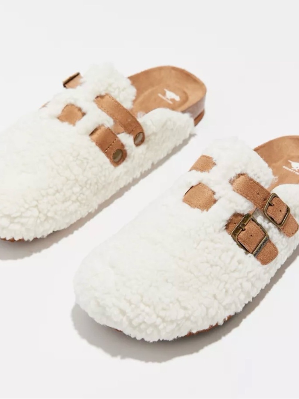 Rocket Dog Abel Shearling Cream Sherpa Slip-On Clog with Brown Straps